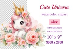 Watercolor illustration hand drawn clip art cute pink unicorn. Pastel сolorful clipart, high resolution. Perfect for printing and sublimation 