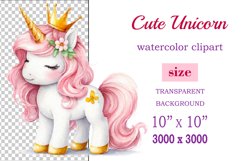 Watercolor illustration hand drawn clip art cute pink unicorn. Pastel сolorful clipart, high resolution. Perfect for printing and sublimation 