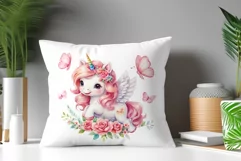 Watercolor illustration hand drawn clip art cute pink unicorn. Bright and colorful colors perfect for greeting card, birthday, baby shower, print, mug design and more. Pastel сolorful clipart, high resolution. Well for printing and sublimation 