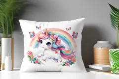 Watercolor illustration hand drawn clip art cute pink unicorn. Bright and colorful colors perfect for greeting card, birthday, baby shower, print, mug design and more. Pastel сolorful clipart, high resolution. Well for printing and sublimation 