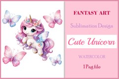 Watercolor illustration hand drawn clip art cute pink unicorn. Bright and colorful colors perfect for greeting card, birthday, baby shower, print, mug design and more. Pastel сolorful clipart, high resolution. Well for printing and sublimation 