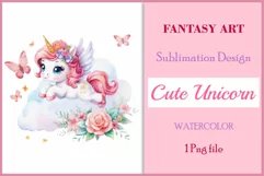 Watercolor illustration hand drawn clip art cute pink unicorn. Pastel сolorful clipart, high resolution. Perfect for printing and sublimation 