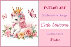 Watercolor illustration hand drawn clip art cute pink unicorn. Pastel сolorful clipart, high resolution. Perfect for printing and sublimation 