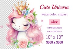Watercolor illustration hand drawn clip art cute pink unicorn. Pastel сolorful clipart, high resolution. Perfect for printing and sublimation 