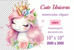 Watercolor illustration hand drawn clip art cute pink unicorn. Pastel сolorful clipart, high resolution. Perfect for printing and sublimation 