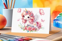 Watercolor illustration hand drawn clip art cute pink unicorn. Bright and colorful colors perfect for greeting card, birthday, baby shower, print, mug design and more. Pastel сolorful clipart, high resolution. Well for printing and sublimation 