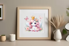 Watercolor illustration hand drawn clip art cute pink unicorn. Pastel сolorful clipart, high resolution. Perfect for printing and sublimation 