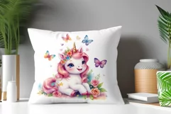 Watercolor illustration hand drawn clip art cute pink unicorn. Bright and colorful colors perfect for greeting card, birthday, baby shower, print, mug design and more. Pastel сolorful clipart, high resolution. Well for printing and sublimation 