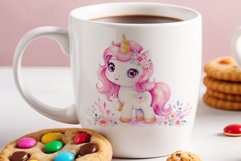 Watercolor illustration hand drawn clip art cute pink unicorn. Pastel сolorful clipart, high resolution. Perfect for printing and sublimation 