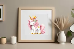Watercolor illustration hand drawn clip art cute pink unicorn. Pastel сolorful clipart, high resolution. Perfect for printing and sublimation 