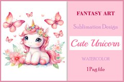 Watercolor illustration hand drawn clip art cute pink unicorn. Bright and colorful colors perfect for greeting card, birthday, baby shower, print, mug design and more. Pastel сolorful clipart, high resolution. Well for printing and sublimation 