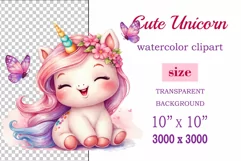 Watercolor illustration hand drawn clip art cute pink unicorn. Bright and colorful colors perfect for greeting card, birthday, baby shower, print, mug design and more. Pastel сolorful clipart, high resolution. Well for printing and sublimation 
