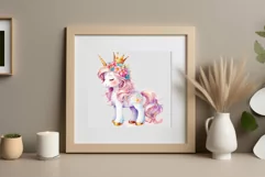 Watercolor illustration hand drawn clip art cute pink unicorn. Pastel сolorful clipart, high resolution. Perfect for printing and sublimation 