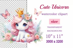 Watercolor illustration hand drawn clip art cute pink unicorn. Pastel сolorful clipart, high resolution. Perfect for printing and sublimation 