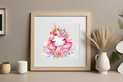 Watercolor illustration hand drawn clip art cute pink unicorn. Pastel сolorful clipart, high resolution. Perfect for printing and sublimation 
