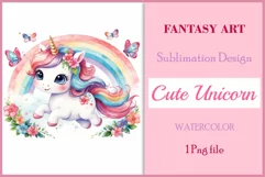 Watercolor illustration hand drawn clip art cute pink unicorn. Bright and colorful colors perfect for greeting card, birthday, baby shower, print, mug design and more. Pastel сolorful clipart, high resolution. Well for printing and sublimation 