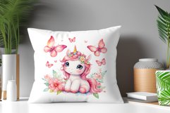Watercolor illustration hand drawn clip art cute pink unicorn. Bright and colorful colors perfect for greeting card, birthday, baby shower, print, mug design and more. Pastel сolorful clipart, high resolution. Well for printing and sublimation 