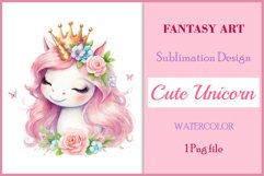 Watercolor illustration hand drawn clip art cute pink unicorn. Pastel сolorful clipart, high resolution. Perfect for printing and sublimation 