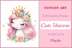 Watercolor illustration hand drawn clip art cute pink unicorn. Pastel сolorful clipart, high resolution. Perfect for printing and sublimation 