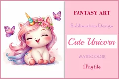 Watercolor illustration hand drawn clip art cute pink unicorn. Bright and colorful colors perfect for greeting card, birthday, baby shower, print, mug design and more. Pastel сolorful clipart, high resolution. Well for printing and sublimation 