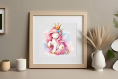 Watercolor illustration hand drawn clip art cute pink unicorn. Pastel сolorful clipart, high resolution. Perfect for printing and sublimation 