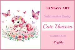Watercolor illustration hand drawn clip art cute pink unicorn. Bright and colorful colors perfect for greeting card, birthday, baby shower, print, mug design and more. Pastel сolorful clipart, high resolution. Well for printing and sublimation 