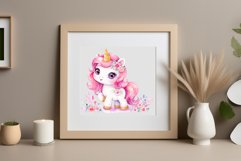 Watercolor illustration hand drawn clip art cute pink unicorn. Pastel сolorful clipart, high resolution. Perfect for printing and sublimation 