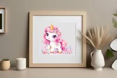 Watercolor illustration hand drawn clip art cute pink unicorn. Pastel сolorful clipart, high resolution. Perfect for printing and sublimation 