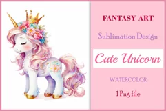 Watercolor illustration hand drawn clip art cute pink unicorn. Pastel сolorful clipart, high resolution. Perfect for printing and sublimation 