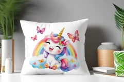 Watercolor illustration hand drawn clip art cute pink unicorn. Bright and colorful colors perfect for greeting card, birthday, baby shower, print, mug design and more. Pastel сolorful clipart, high resolution. Well for printing and sublimation 