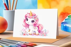 Watercolor illustration hand drawn clip art cute pink unicorn. Pastel сolorful clipart, high resolution. Perfect for printing and sublimation 