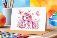 Watercolor illustration hand drawn clip art cute pink unicorn. Bright and colorful colors perfect for greeting card, birthday, baby shower, print, mug design and more. Pastel сolorful clipart, high resolution. Well for printing and sublimation 