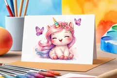 Watercolor illustration hand drawn clip art cute pink unicorn. Bright and colorful colors perfect for greeting card, birthday, baby shower, print, mug design and more. Pastel сolorful clipart, high resolution. Well for printing and sublimation 