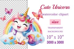 Watercolor illustration hand drawn clip art cute pink unicorn. Bright and colorful colors perfect for greeting card, birthday, baby shower, print, mug design and more. Pastel сolorful clipart, high resolution. Well for printing and sublimation 