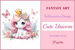 Watercolor illustration hand drawn clip art cute pink unicorn. Pastel сolorful clipart, high resolution. Perfect for printing and sublimation 