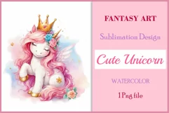 Watercolor illustration hand drawn clip art cute pink unicorn. Pastel сolorful clipart, high resolution. Perfect for printing and sublimation 