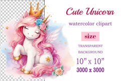 Watercolor illustration hand drawn clip art cute pink unicorn. Pastel сolorful clipart, high resolution. Perfect for printing and sublimation 
