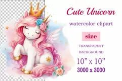 Watercolor illustration hand drawn clip art cute pink unicorn. Pastel сolorful clipart, high resolution. Perfect for printing and sublimation 