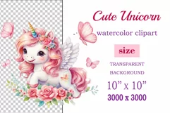 Watercolor illustration hand drawn clip art cute pink unicorn. Bright and colorful colors perfect for greeting card, birthday, baby shower, print, mug design and more. Pastel сolorful clipart, high resolution. Well for printing and sublimation 