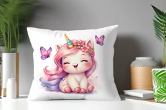Watercolor illustration hand drawn clip art cute pink unicorn. Bright and colorful colors perfect for greeting card, birthday, baby shower, print, mug design and more. Pastel сolorful clipart, high resolution. Well for printing and sublimation 