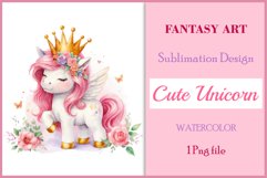 Watercolor illustration hand drawn clip art cute pink unicorn. Pastel сolorful clipart, high resolution. Perfect for printing and sublimation 