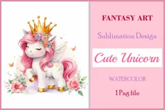 Watercolor illustration hand drawn clip art cute pink unicorn. Pastel сolorful clipart, high resolution. Perfect for printing and sublimation 