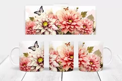 Pink Flowers Mug Wrap Sublimation | Dahlia Flowers Mug Print Product Image 2