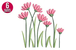 Pink Daisy Flowers Machine Embroidery Design - 6 sizes Product Image 1