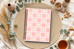 Blush pink daisy gingham seamless pattern png digital paper Product Image 4