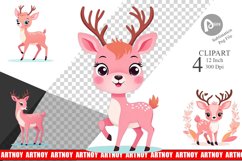 Pink Deer Valentine Clipart Product Image 1