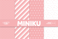 Pink 12x12 digital paper with heart stripe and dot patterns for scrapbooking