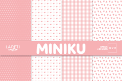 Pink 12x12 digital paper with hearts gingham dots and triangle patterns