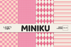 Pink digital paper pack with four 12x12 printable patterns for scrapbooking and paper crafts.