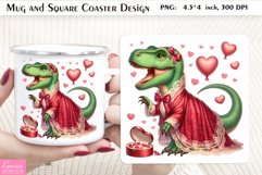 Valentines Day Dinosaur|Square Coaster and Coffee Mug Design Product Image 1
